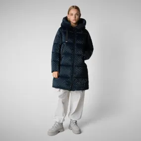 Women's Amaranta Hooded Animal free Puffer Coat in Blue Black