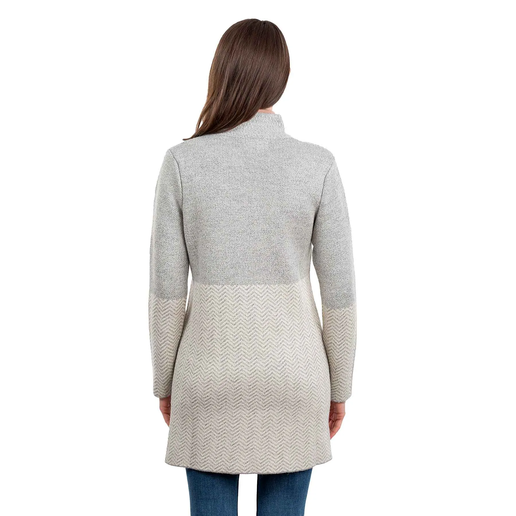 Women's Aran Knit Herringbone Coat, Grey