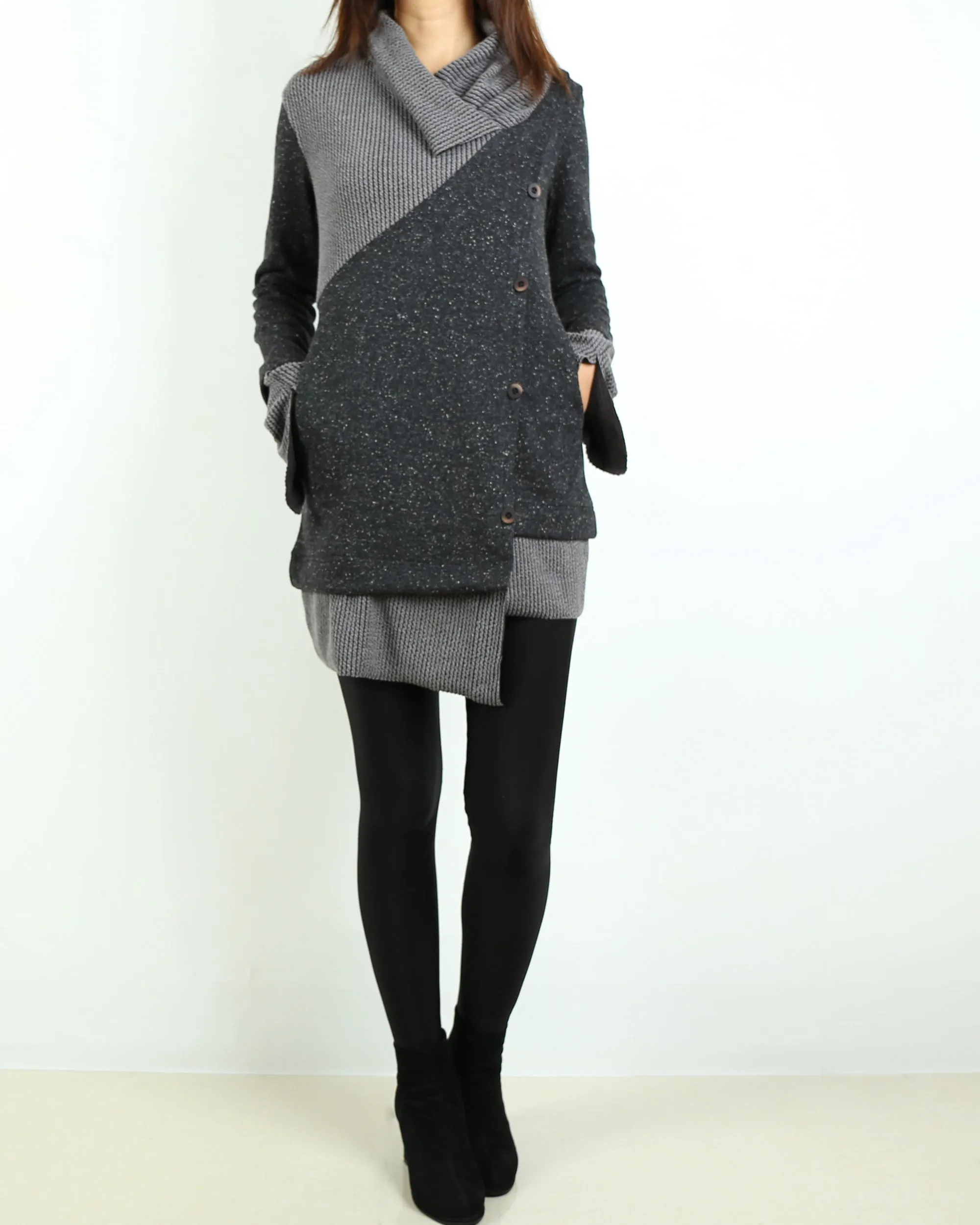 Women's Asymmetrical knit sweater tunic dress/plus size oversized tunic dress/casual customized tunic top/pullover sweater(Y1673)