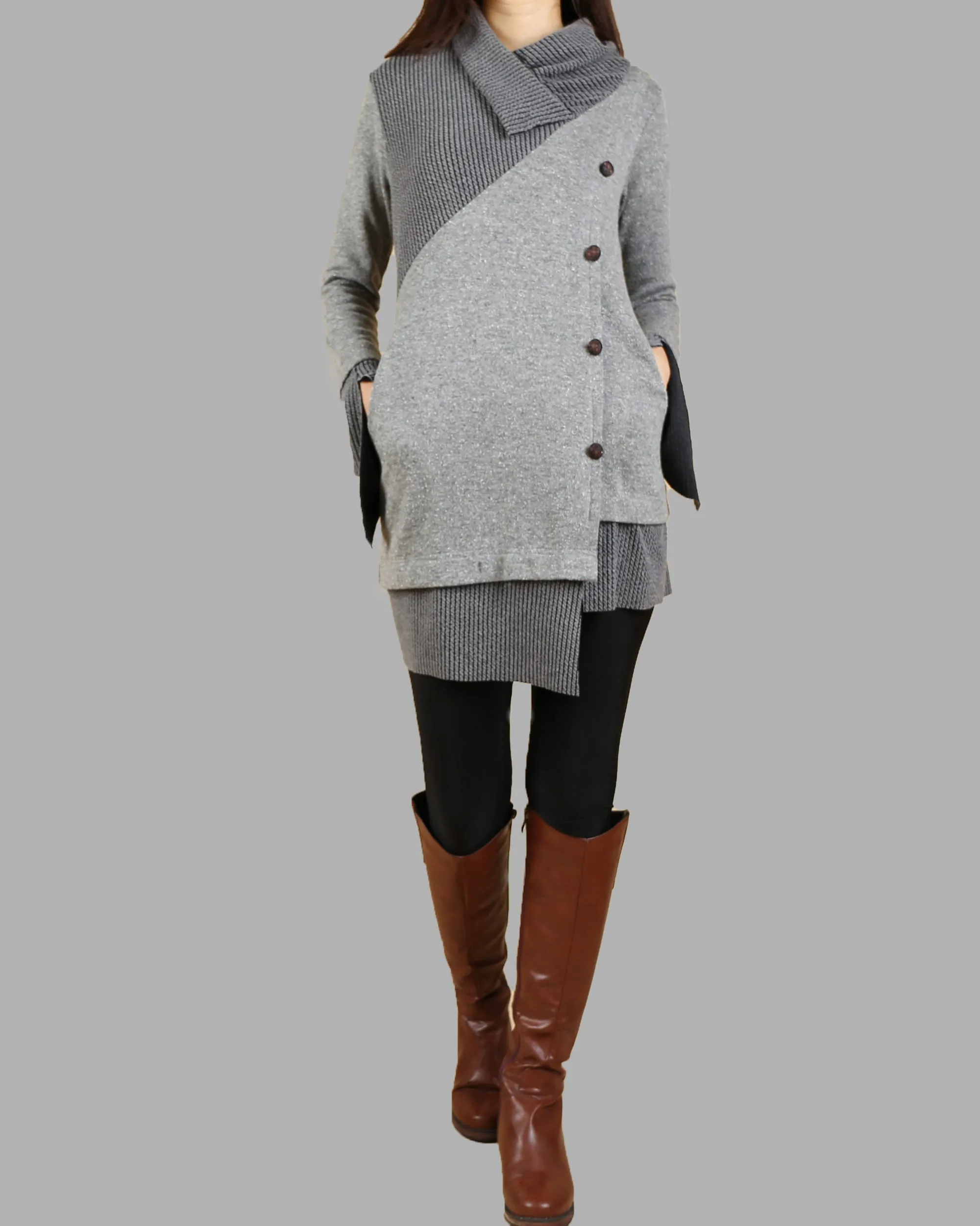 Women's Asymmetrical knit sweater tunic dress/plus size oversized tunic dress/casual customized tunic top/pullover sweater(Y1673)