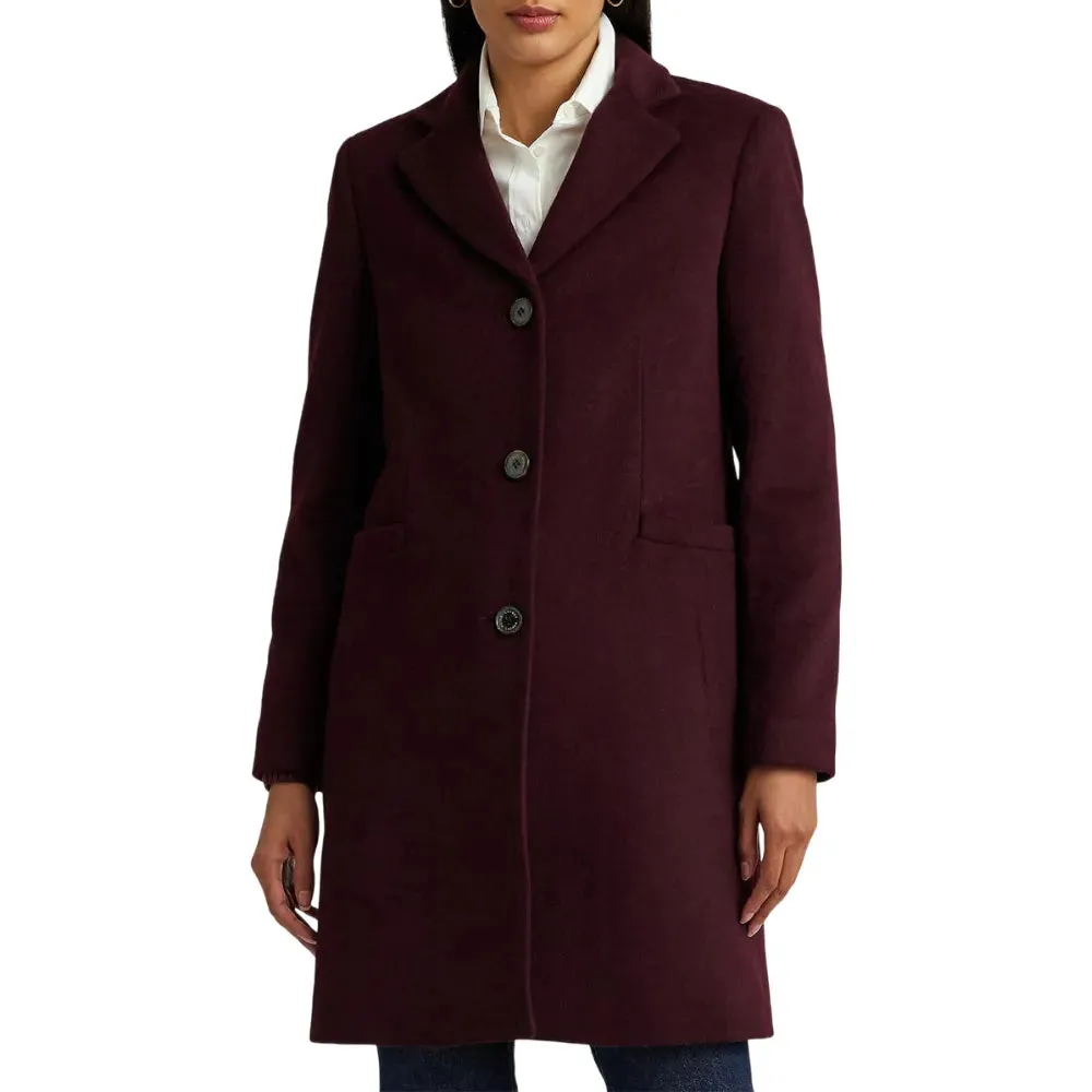 Womens Burgundy Wool Blend Coat