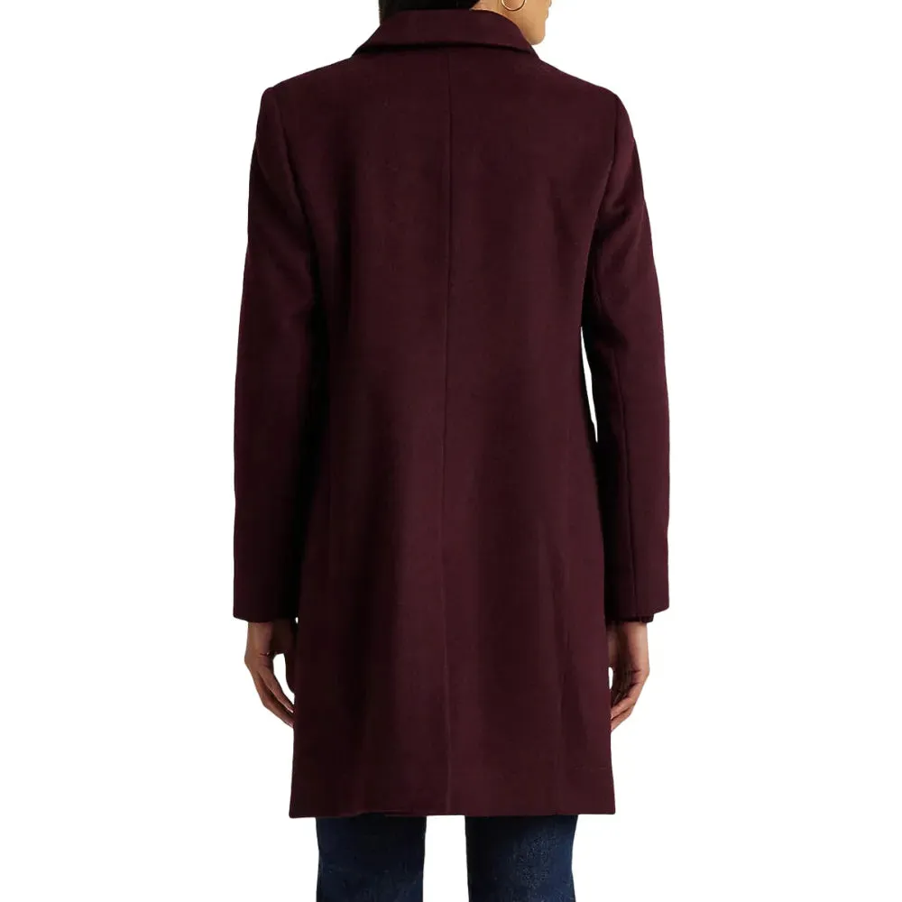 Womens Burgundy Wool Blend Coat