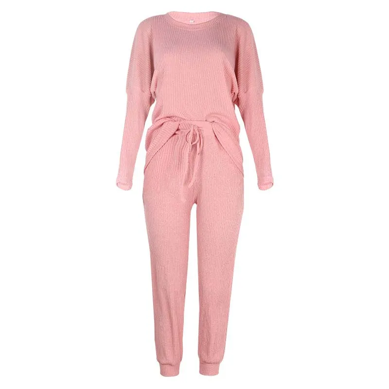 Women's Home Pajamas Set Long Sleeve Round Collar Tops   Trousers Two Piece Sets Ladies Casual Suits