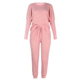 Women's Home Pajamas Set Long Sleeve Round Collar Tops   Trousers Two Piece Sets Ladies Casual Suits