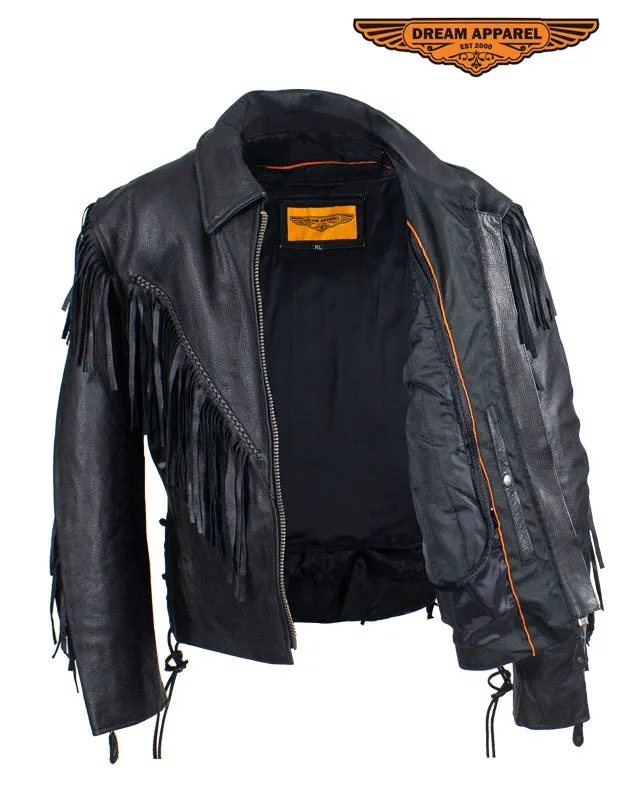 Womens Leather Motorcycle Jacket With Braid & Fringe