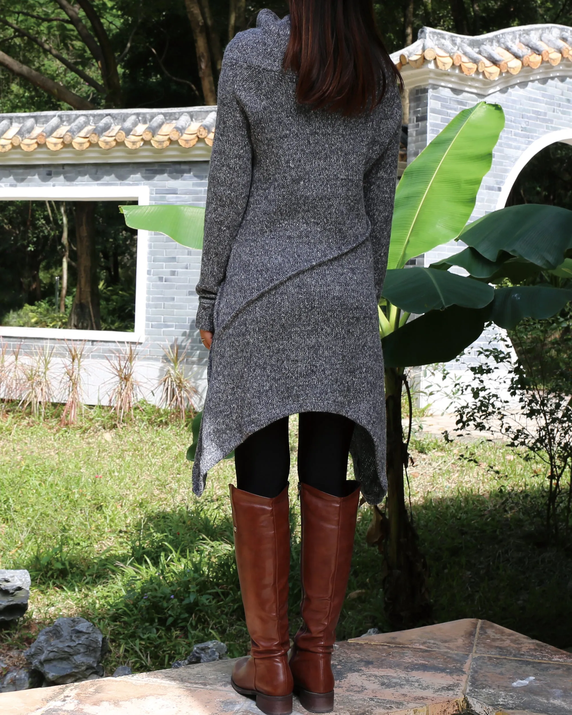 women's long sweater/sweater dress/wool tunic dress/off shoulder sweater/long sleeve top with thumbholes/knit tunic top for leggings(Q5115H)