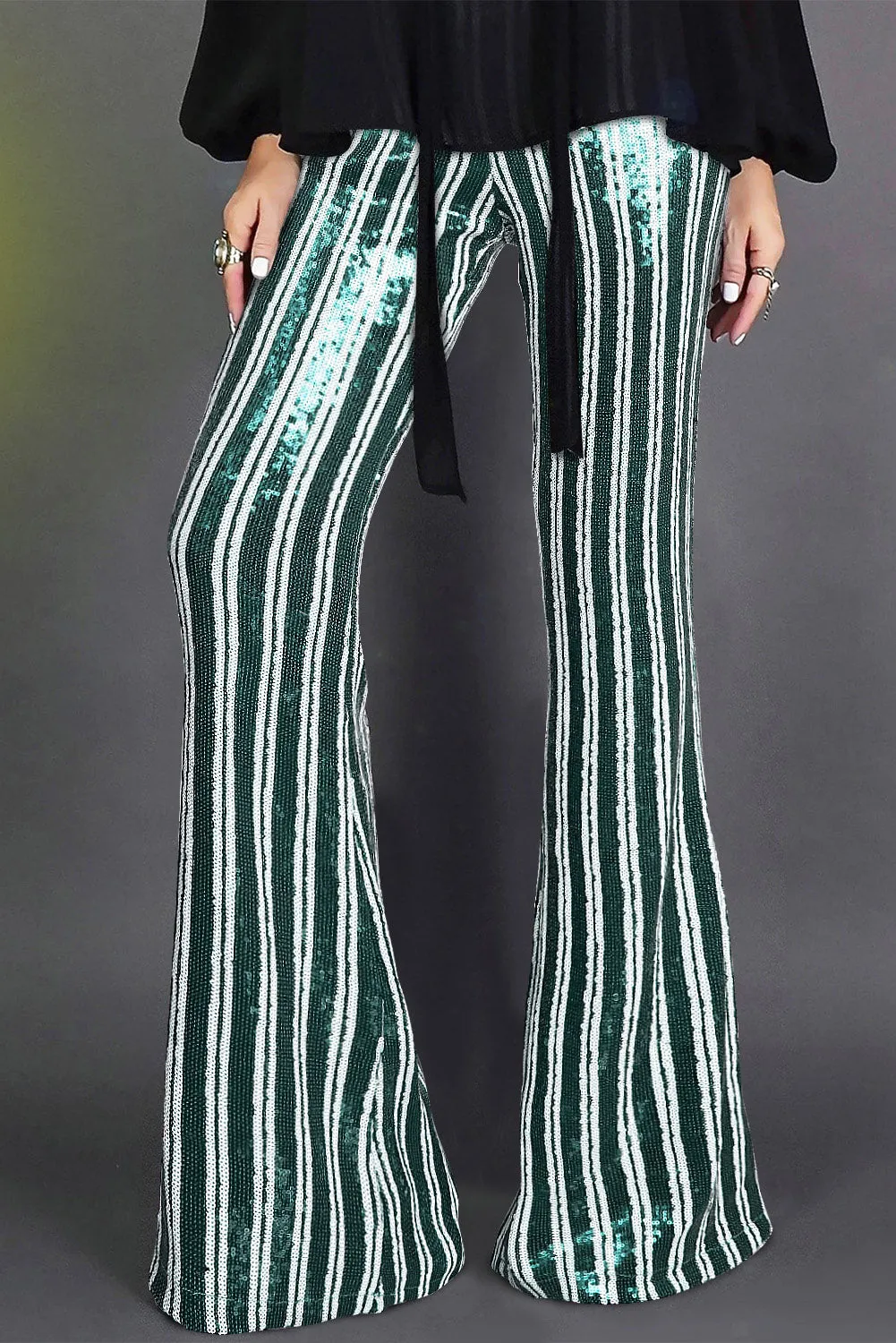 Women's Sequin Stripe High Waist Flare Pants