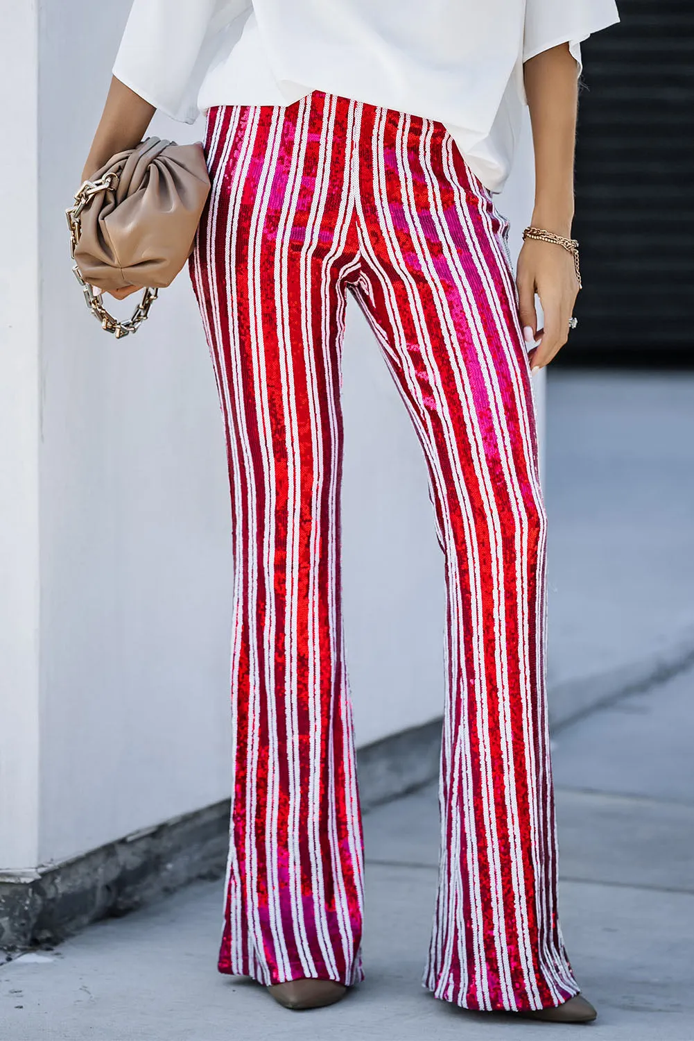 Women's Sequin Stripe High Waist Flare Pants