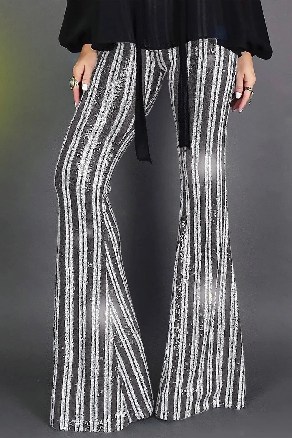 Women's Sequin Stripe High Waist Flare Pants