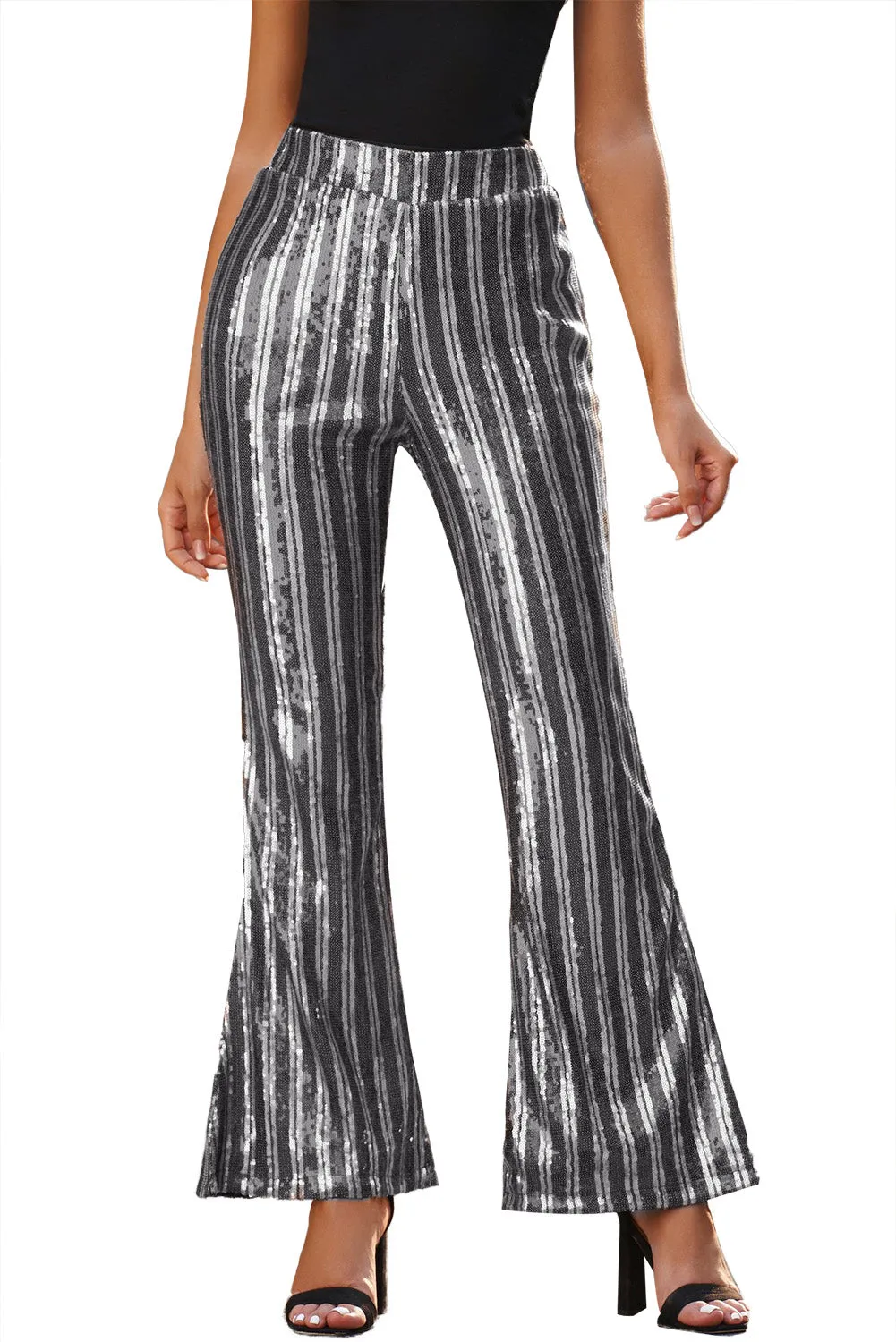 Women's Sequin Stripe High Waist Flare Pants