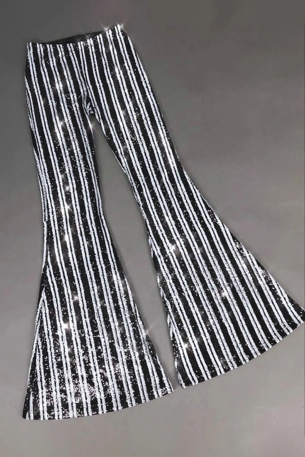 Women's Sequin Stripe High Waist Flare Pants