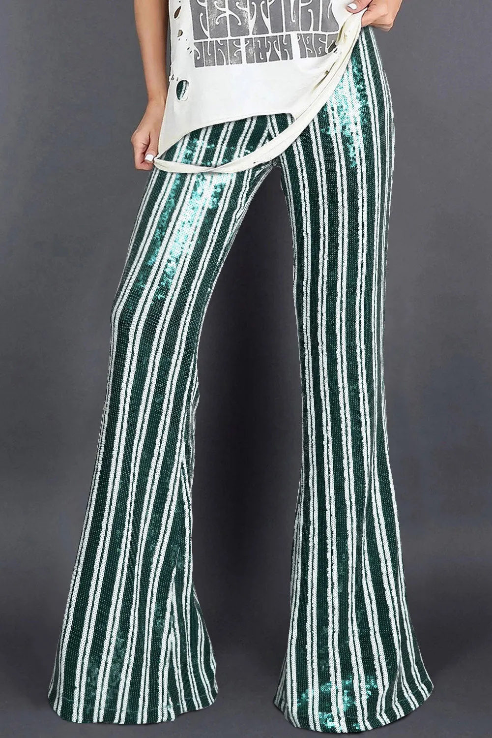 Women's Sequin Stripe High Waist Flare Pants