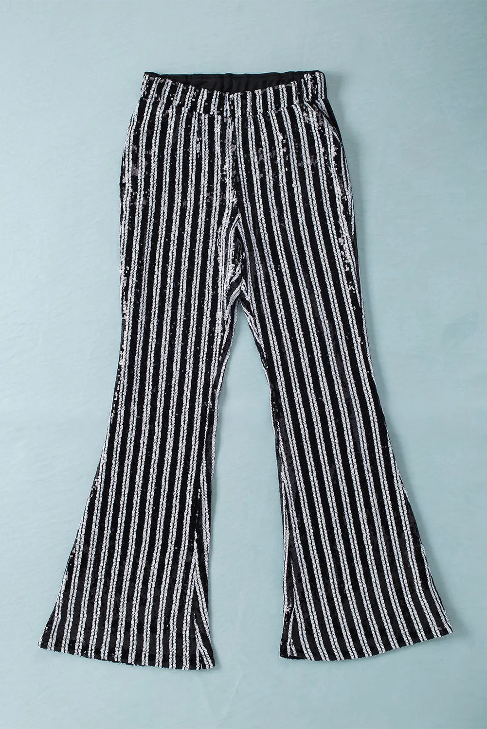 Women's Sequin Stripe High Waist Flare Pants