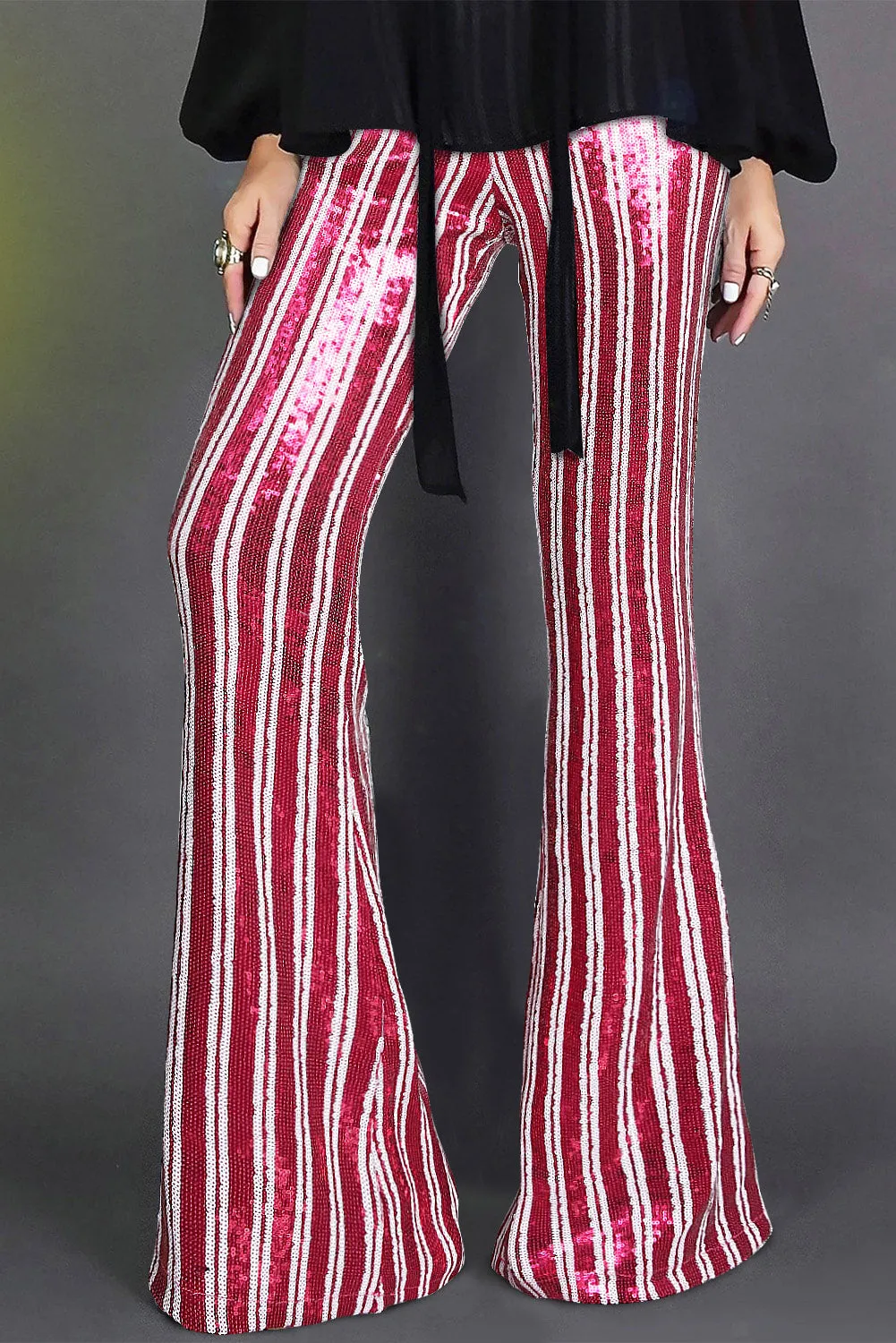 Women's Sequin Stripe High Waist Flare Pants