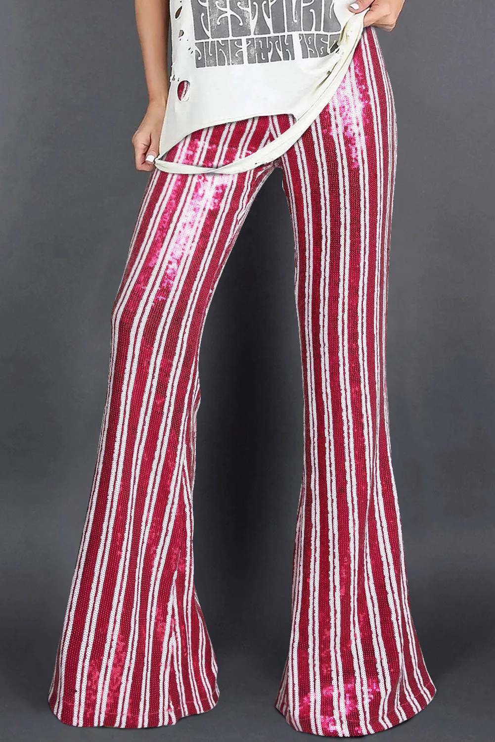 Women's Sequin Stripe High Waist Flare Pants