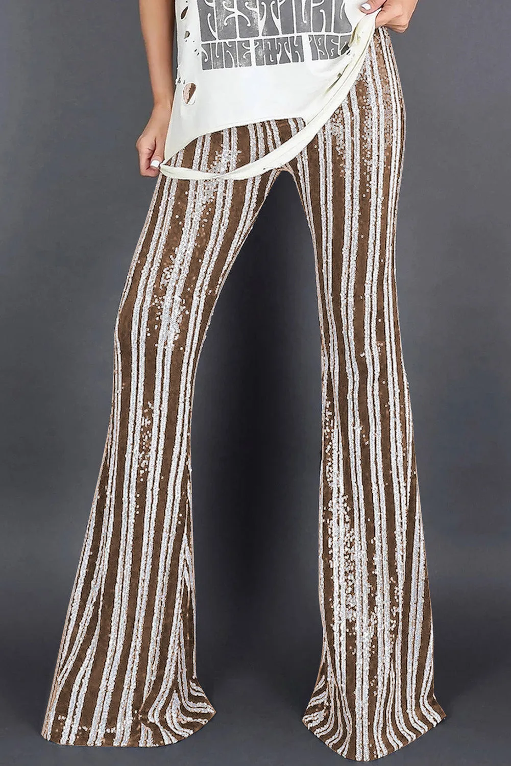 Women's Sequin Stripe High Waist Flare Pants