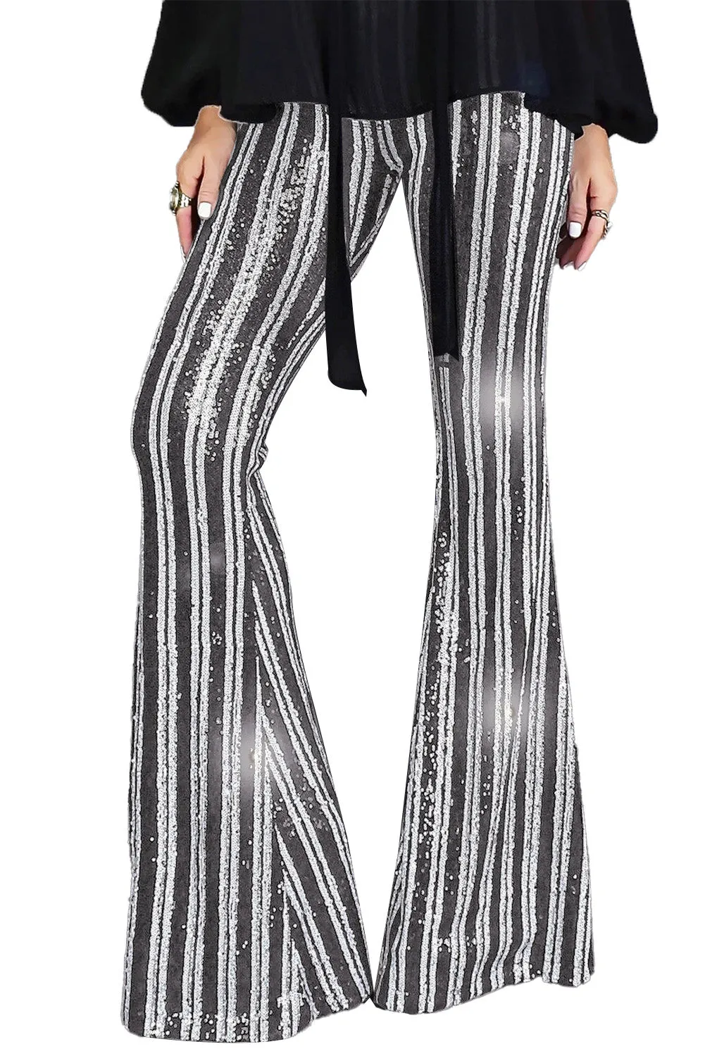 Women's Sequin Stripe High Waist Flare Pants