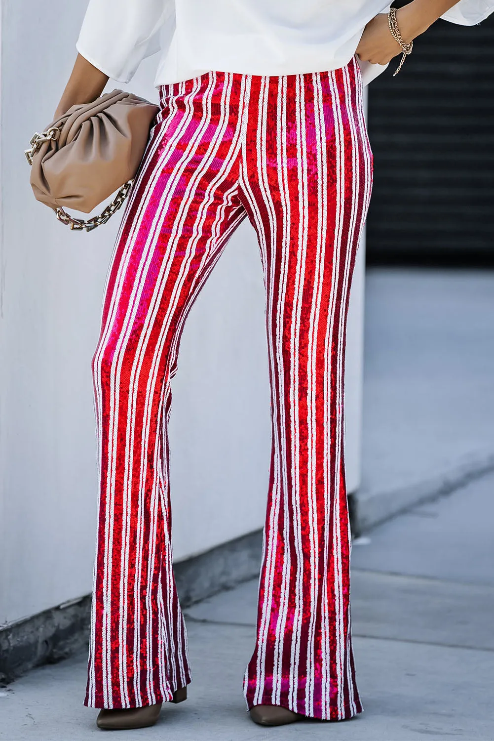 Women's Sequin Stripe High Waist Flare Pants