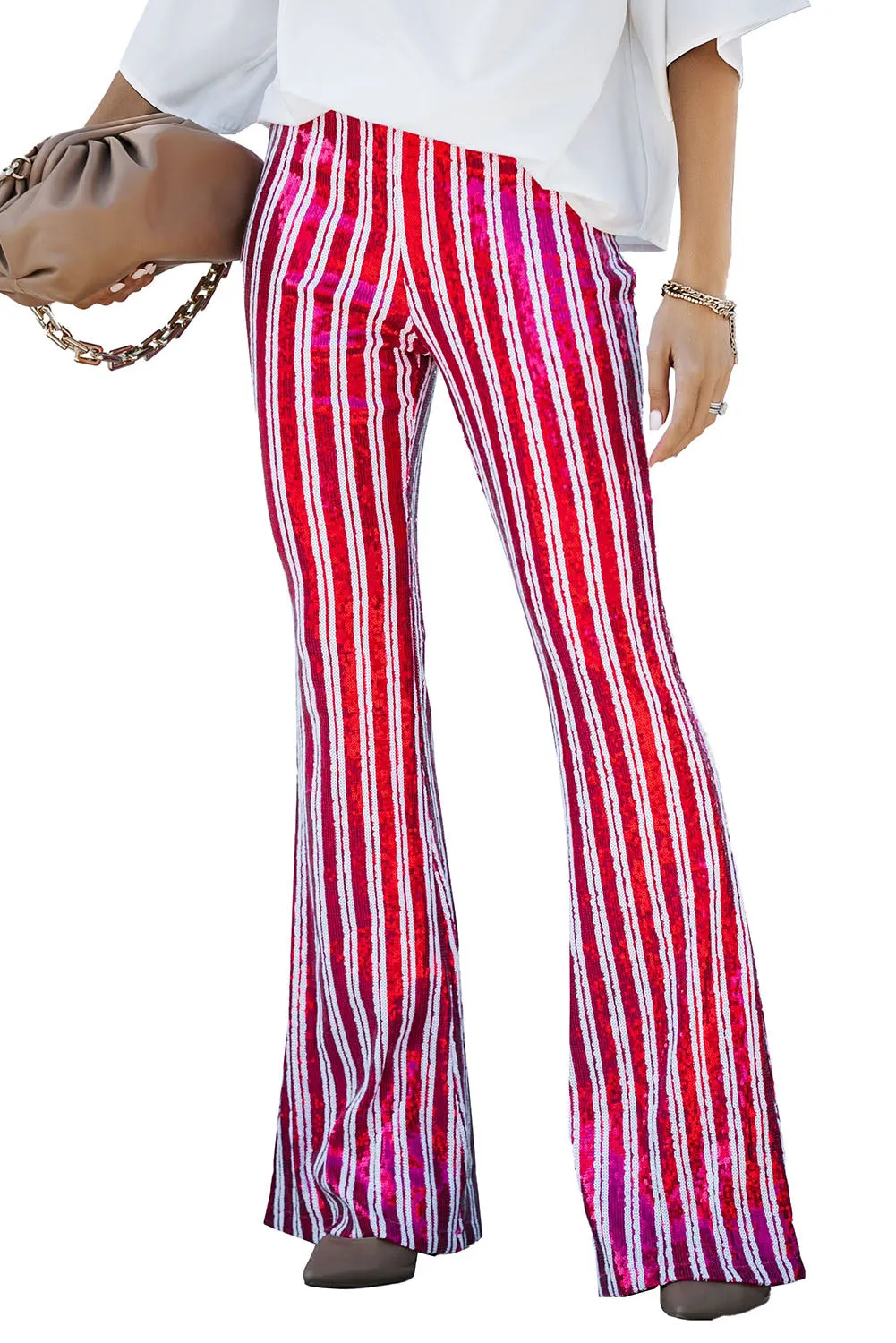 Women's Sequin Stripe High Waist Flare Pants