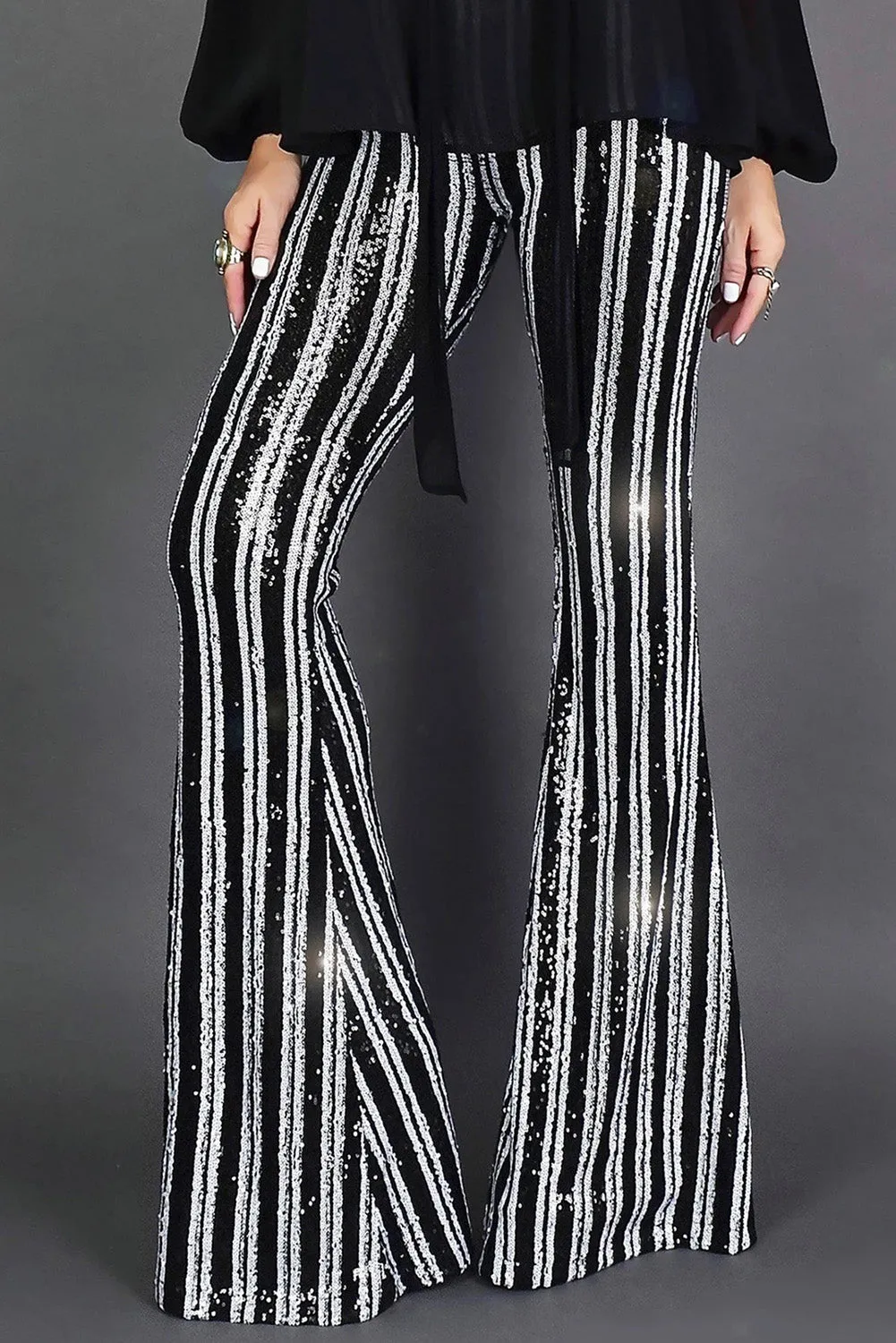 Women's Sequin Stripe High Waist Flare Pants