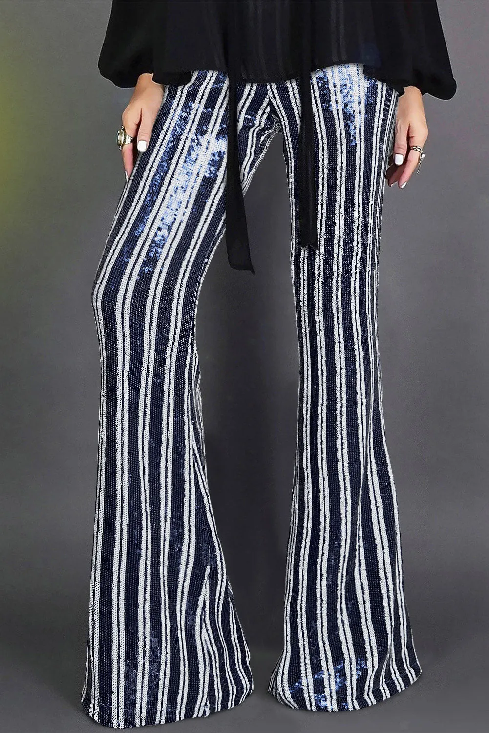 Women's Sequin Stripe High Waist Flare Pants