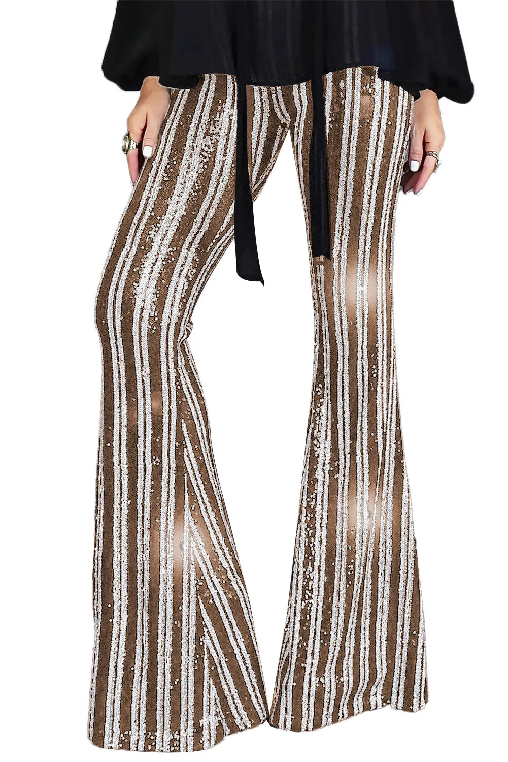 Women's Sequin Stripe High Waist Flare Pants