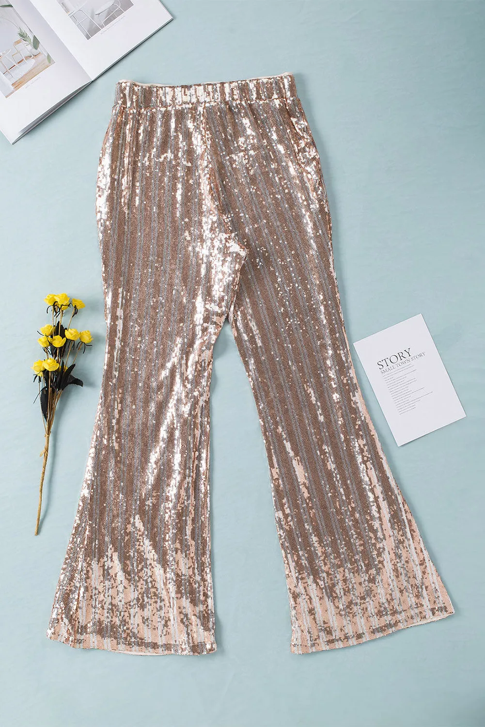 Women's Sequin Stripe High Waist Flare Pants