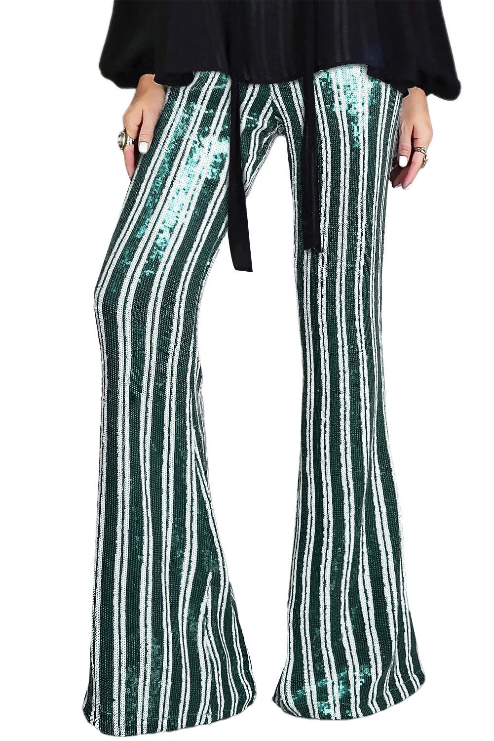 Women's Sequin Stripe High Waist Flare Pants