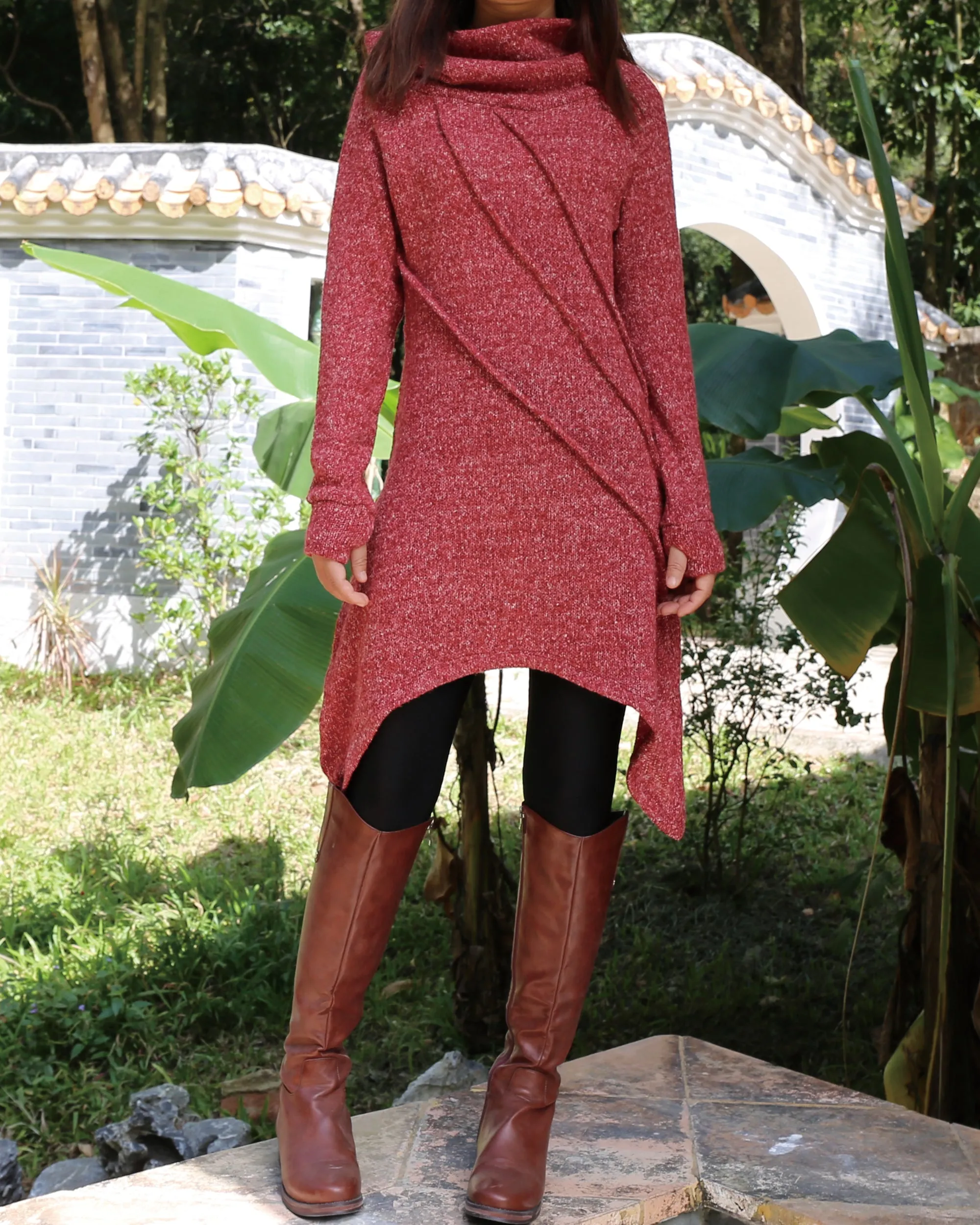 women's tunic dress/long sweater/sweater dress/wool tunic dress/off shoulder sweater/long sleeve top with thumbholes/knit tunic top for leggings(Q5115H)