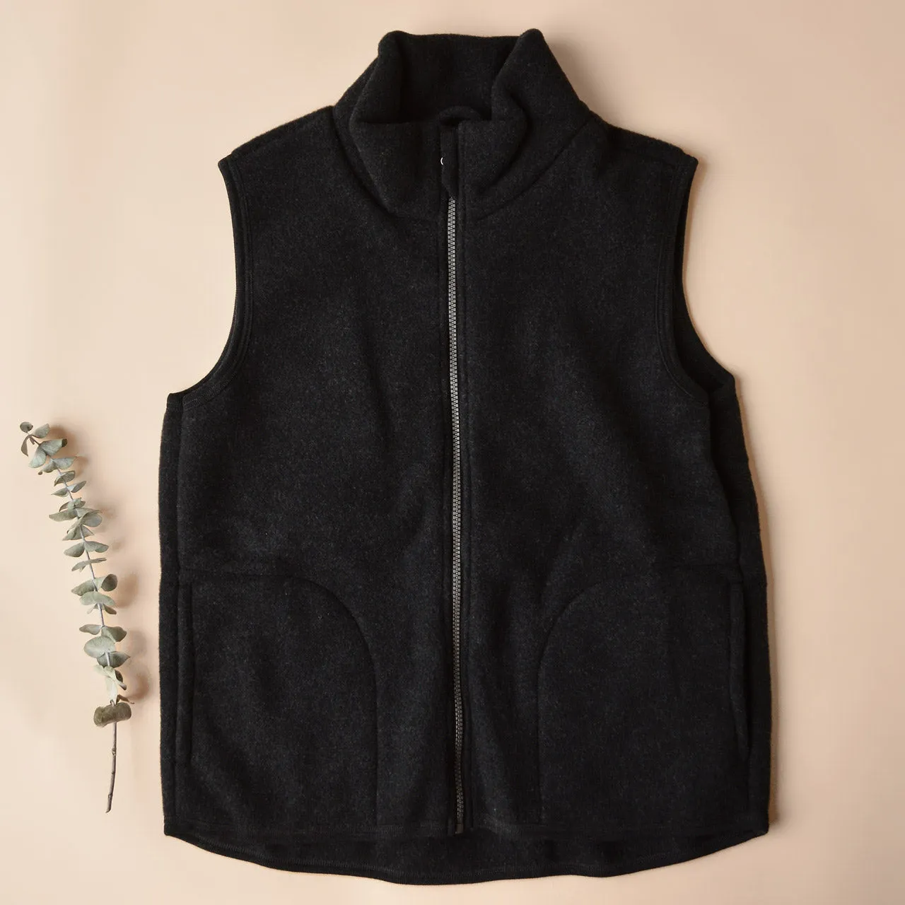 Women's Zip Vest - 100% Organic Wool Fleece - Black (XS-L) *Returning 2025