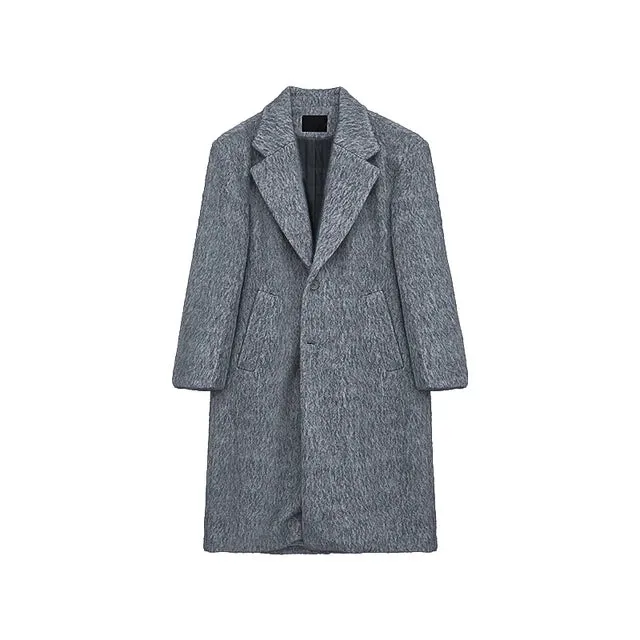 Woolen Turn-Down Collar Knee Length Pockets Coat