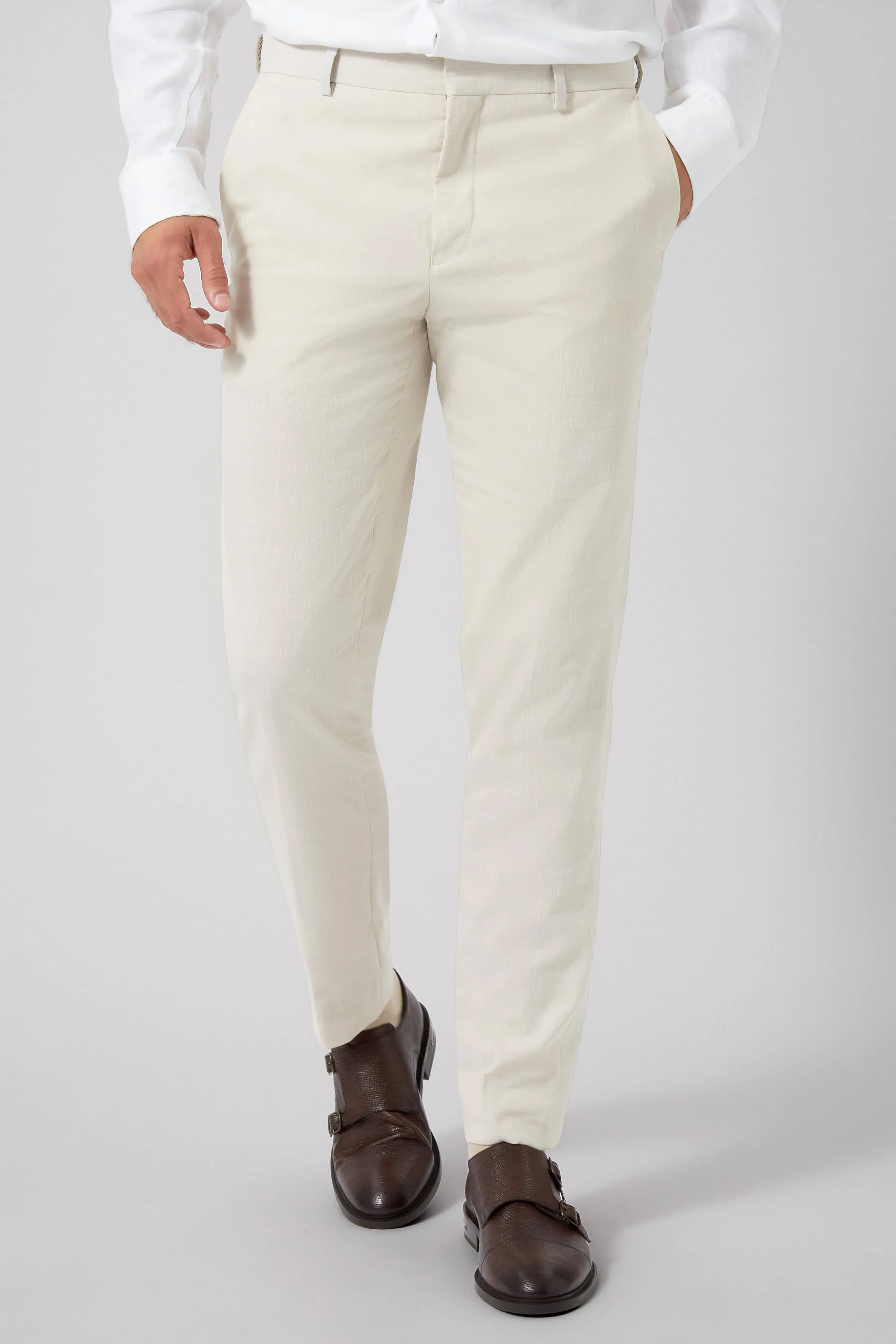 Wooten Slim Fit Neutral Linen Trousers - ARCHIVE