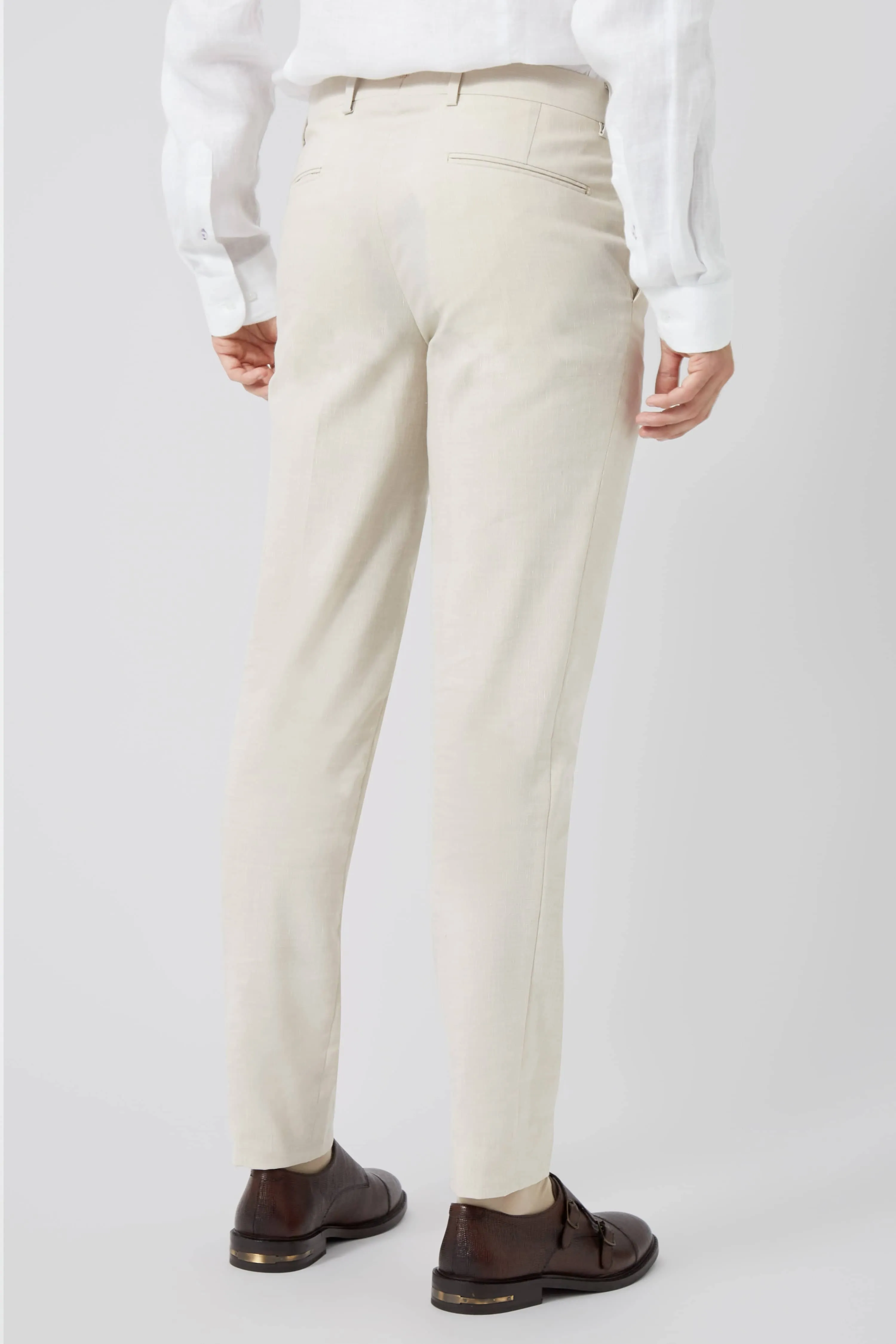 Wooten Slim Fit Neutral Linen Trousers - ARCHIVE