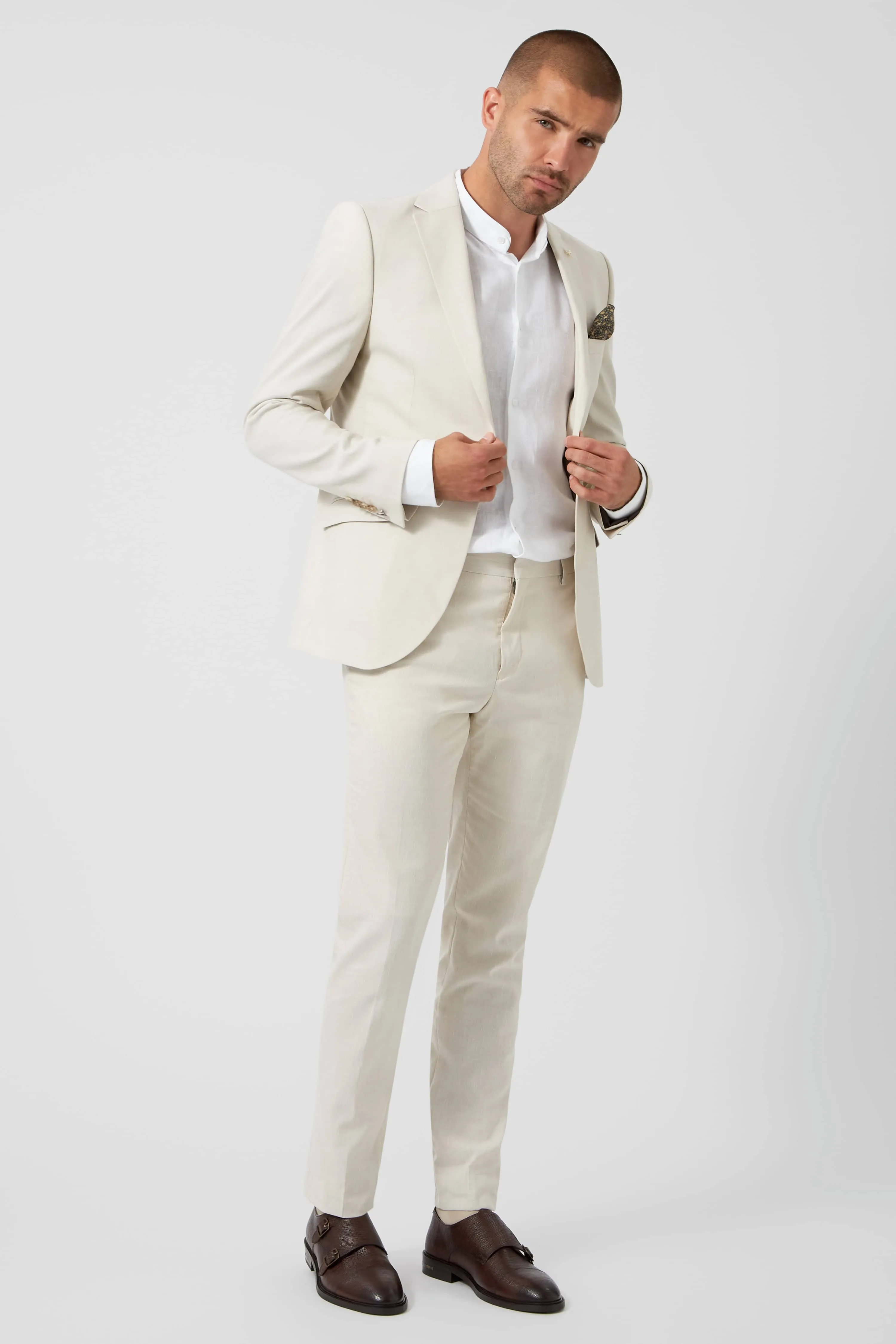 Wooten Slim Fit Neutral Linen Trousers - ARCHIVE