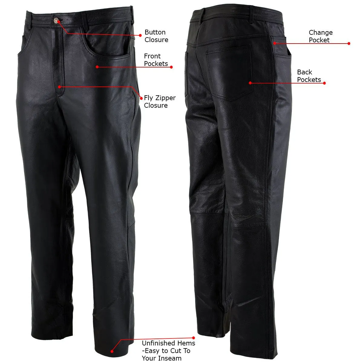 Xelement B7400 Men's 'Classic' Black Fitted Leather Pants